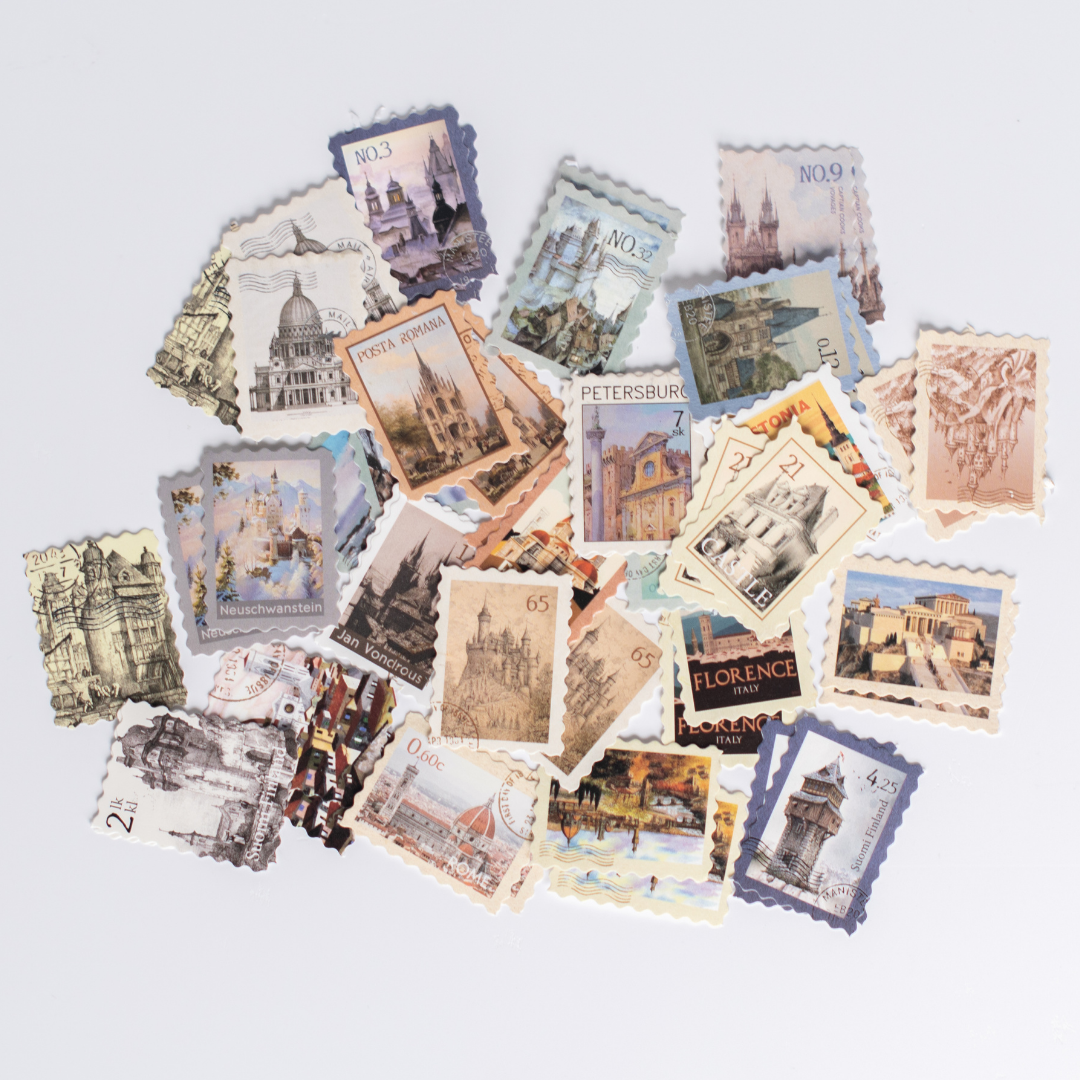 Paquete stickers sello estampilla postal vintage